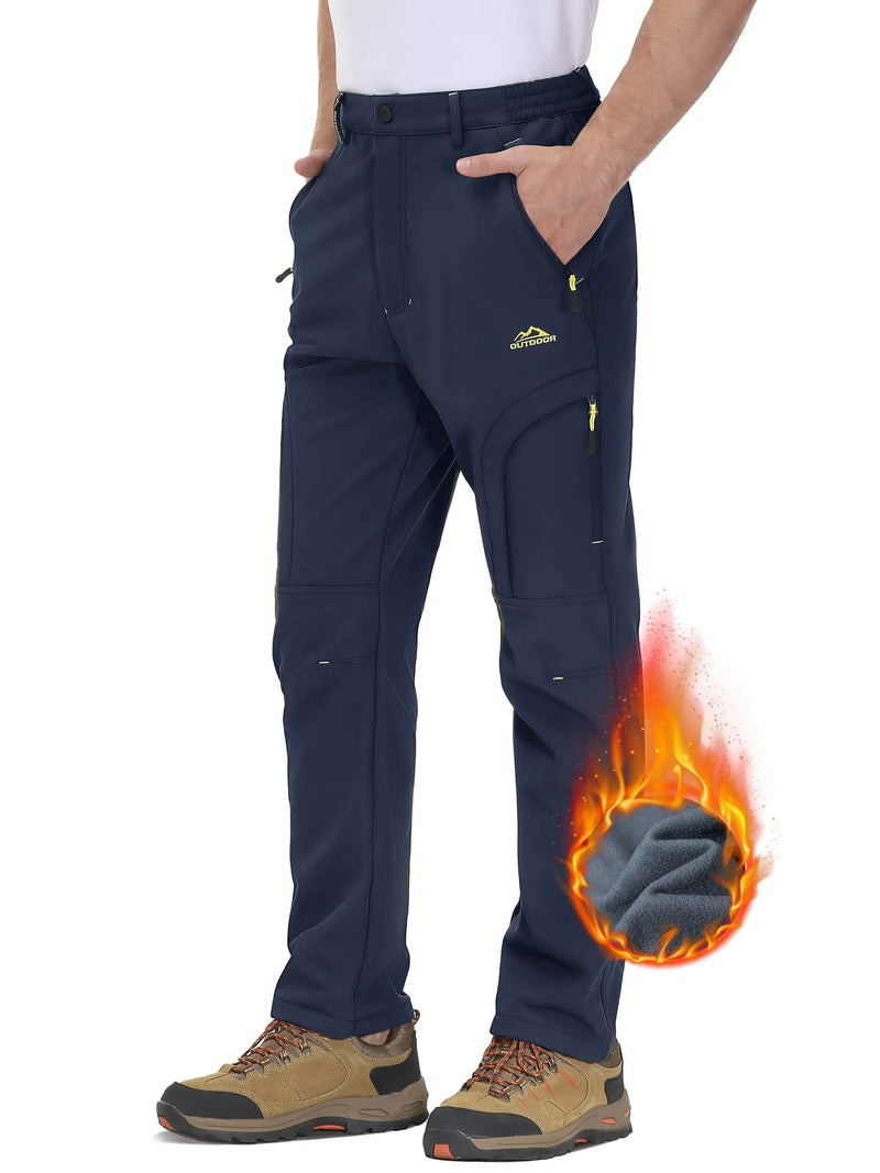 TACVASEN Winter Thermal Fleece Lined Pants Men's Waterproof Climbing Pants Multi-pockets Windproof Hiking Outdoor Warm Trousers