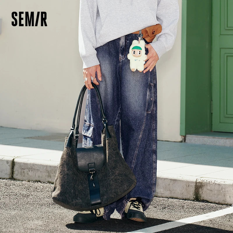 Semir Men Jeans 2026 Retro Washed Wide Leg Cargo Curved Barrel Loose 2026 Autumn Denim Pants Slim Look Street Casual Style