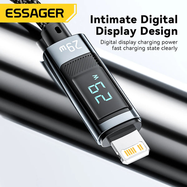 ខ្សែសាក Essager USB Type C សម្រាប់ iPhone14 13 12 Pro Max PD 29W សាកលឿនសម្រាប់ iPad ខ្សែសាកខ្សែបង្ហាញឌីជីថល
