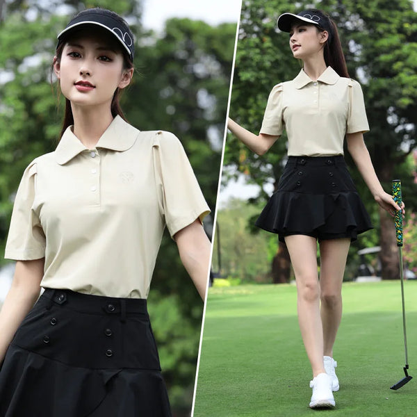 PGM Golf Women's Short Sleeve Polo Shirts Spring/Summer Breathable Tennis Top T-shirt Clothing YF883