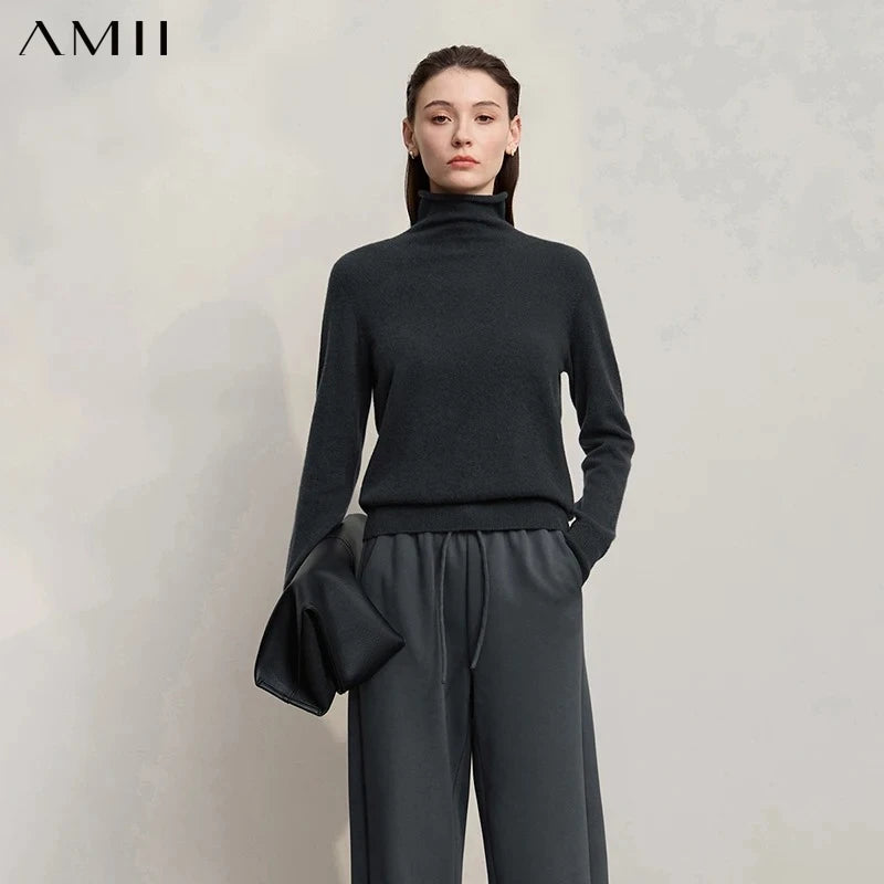 អាវក្រោះ Cashmere សម្រាប់នារី AMII សម្រាប់ធ្វើដំណើរទៅធ្វើការ អាវក Turtleneck ដែលអាចបត់បែនបាន រដូវរងាឆ្នាំ ២០២៦ អាវយឺតដៃវែងថ្មីសម្រាប់នារី 12524096