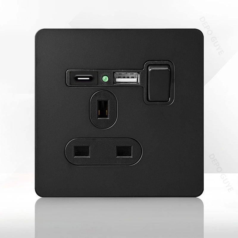 86 Type Retro Switch 1-4 Gang 2 Way Wall Light Brass Lever Toggle Switch Black Matte Stainless Steel Panel EU FR Power Outlet