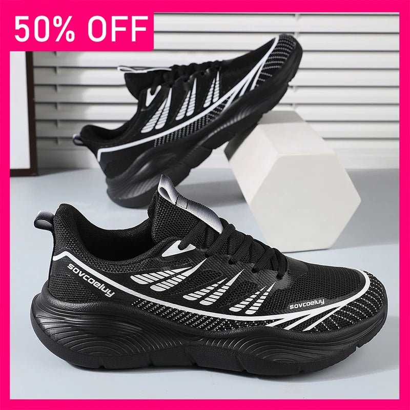 Men Sports Shoes Fashion Lace Up Versatile Mesh Breathe Lightweight Outdoor Fitness Shoes Classic Cushioning Flat Tennis Shoes