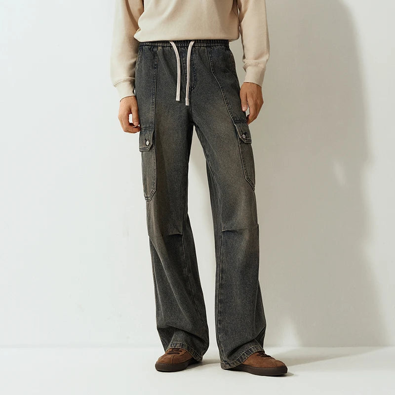 Semir Jeans Men Loose Wide Leg Cargo Pants Retro Distressed Big Pocket 2025 Winter New Long Pants Men'S Clothing
