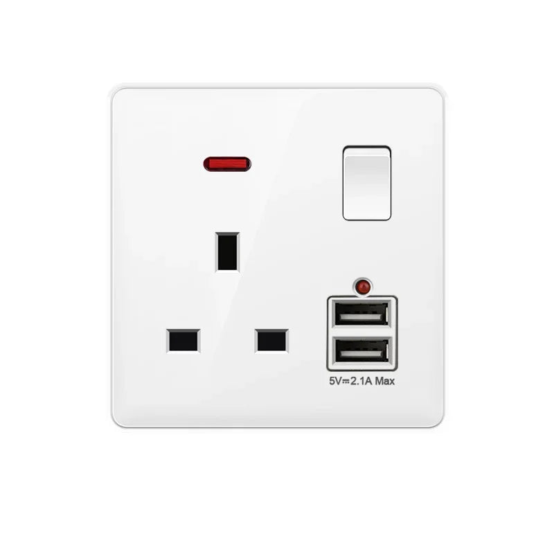 Depoguye White wall power button, international general button light switch, household bedroom switch with socket 220V 86mm*86mm