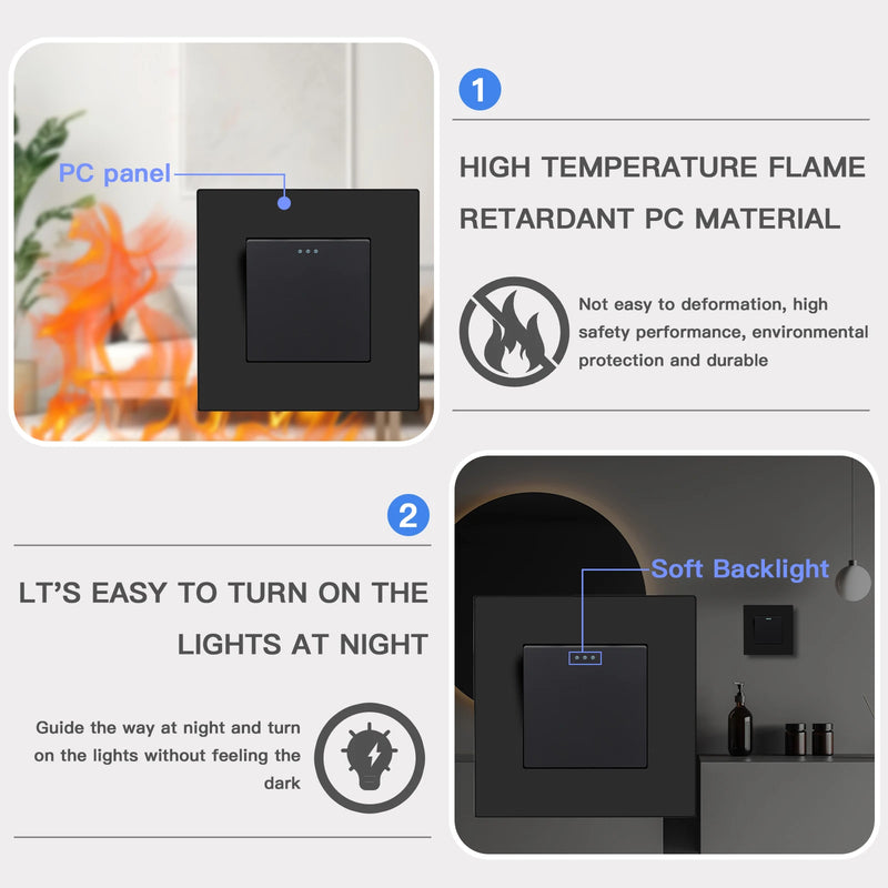 BSEED 1/2/3Gang 1Way Button Light Switch With Wall EU Socket Power Outlets Plastic Panel Mechanical Wall Light Switch On Off