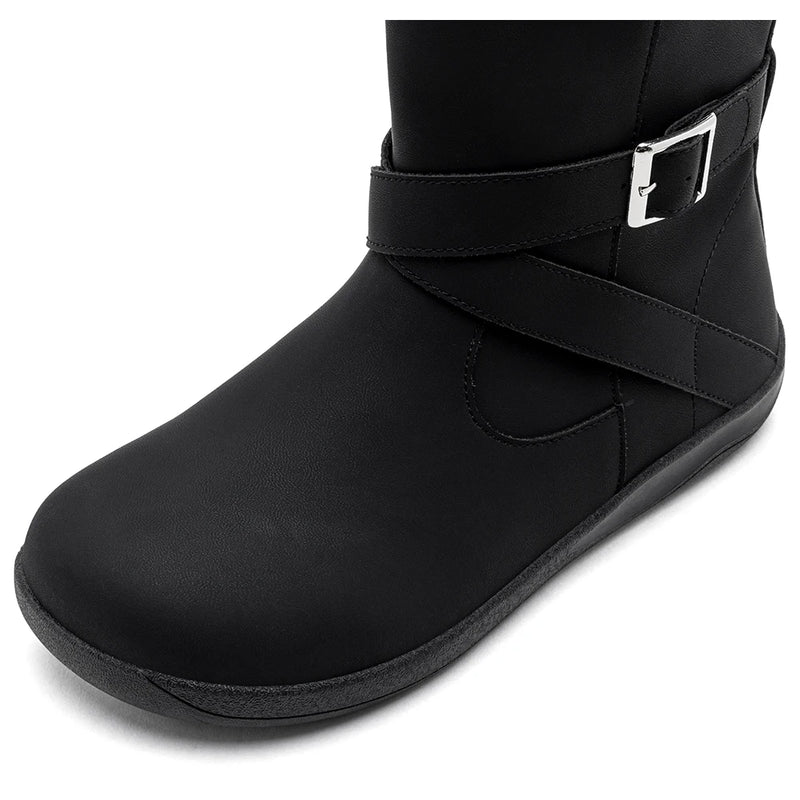 HOBIBEAR Wide Width Barefoot Boots Women Artificial Leather Mid-Top Ankle Boots Zero Drop Side Zipper Lightweight Walking Shoes