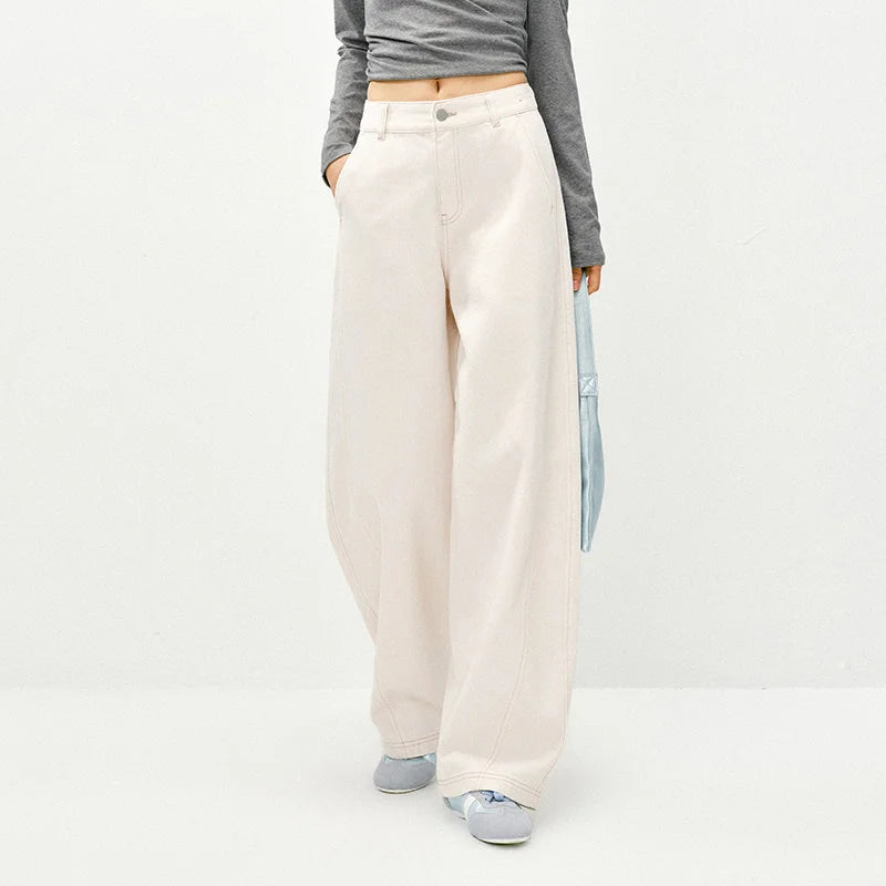 Semir White Jeans Women 2026 Spring Split Curved Blade Relaxed Fit Slimming Trendy Floor Length Casual Trousers