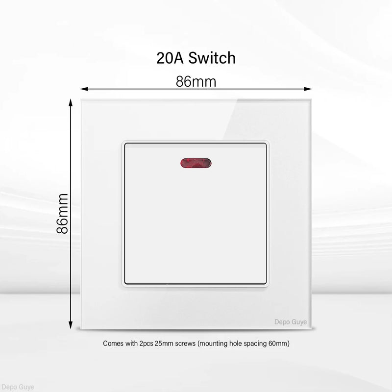 UK Standard 18W Type-C Fast Charging Universal Dual 3pin Power Outlet,White Tempered glass Wall light Switch Panel  For Home