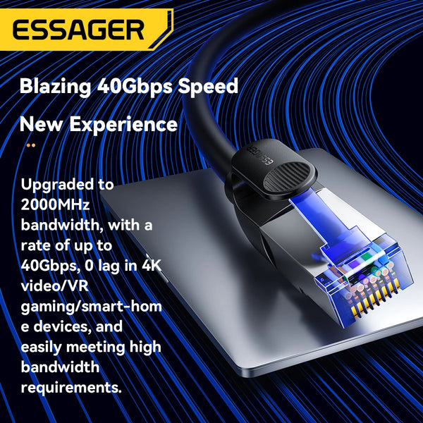 ខ្សែ Essager CAT8 Ethernet 40Gbps 2000MHz CAT 8 Networking Cord អ៊ីនធឺណិត LAN ធ្វើពីកប្បាស សម្រាប់កុំព្យូទ័រយួរដៃ PS 5 Router ខ្សែ RJ45