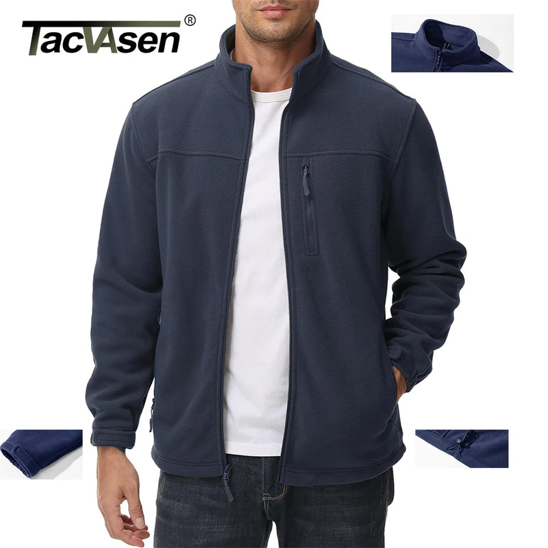 TACVASEN Men's Thermal Warm Fleece Jacket Stand Collar Full Zip Windbreaker Multiple-pockets Outerwear Working Hiking Coat