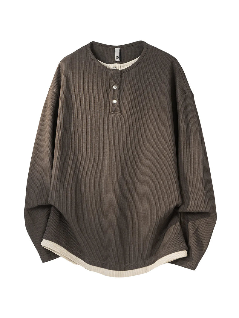 DUKEEN Men's Heavyweight Henley Long Sleeve T-Shirt - Spring Casual Layered Pullover Sweatshirt with Premium Feel
