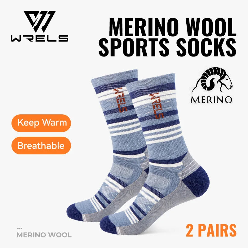 WRELS 1/2/3pairs Merino Wool Socks Moisture Wicking Warm Thermal Hiking Socks Breathable Cushion Hiking Running Compression Sock