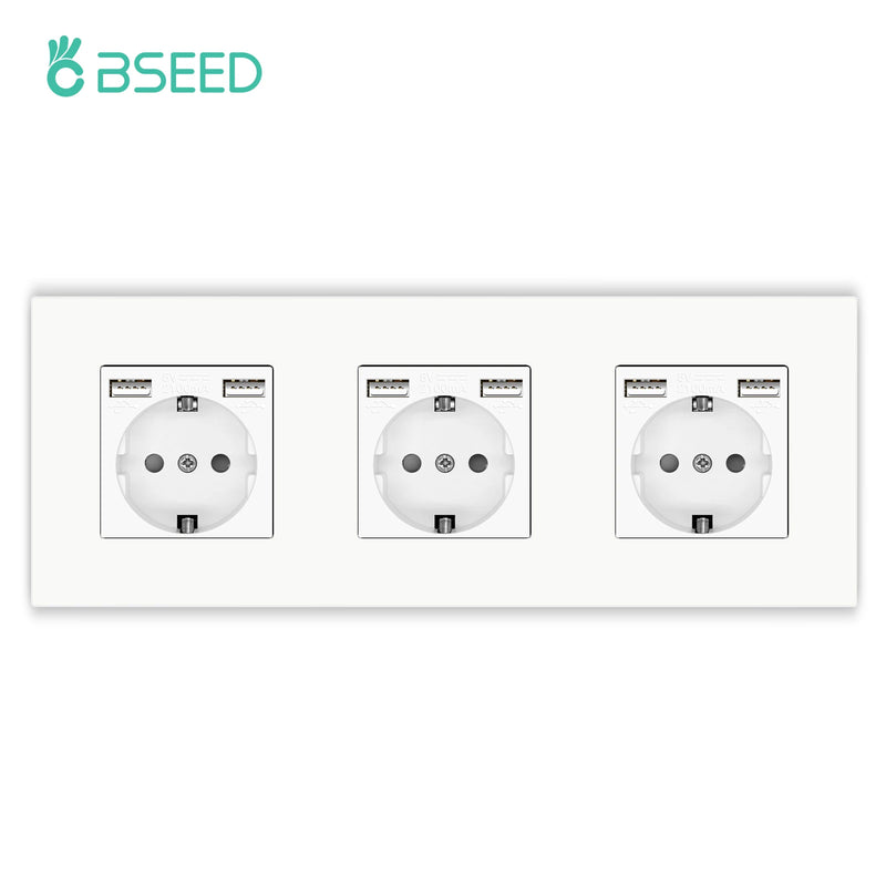 BSEED M1 Series EU Wall Socket USB Type-C Port Outlets Double Plastic Frame Sockets Triple Power Plugs Kids Protection 16A