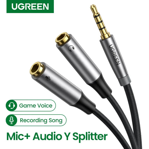 UGREEN Splitter Adapter 3.5mm Audio Splitter Cable for Computer Jack 3.5mm 1 Male to 2 Female Mic Y Splitter AUX Cable Headset 20CM