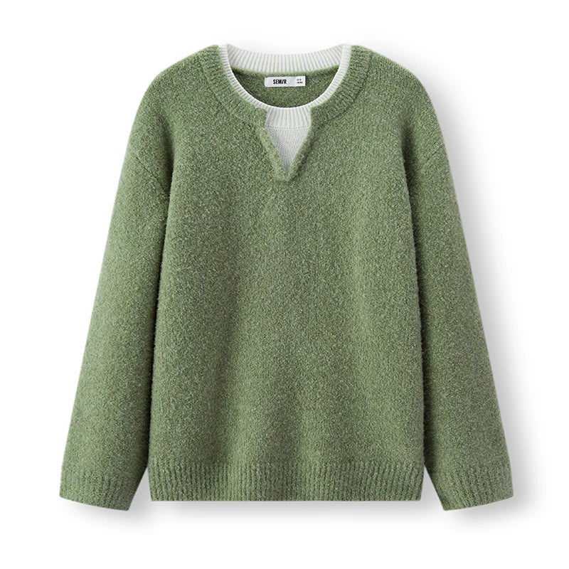 Semir Knitted Sweater Men Winter Fake Two-Piece V-Neck Wool Blend 2025 New Color Block Fashion Inner Wear Sweater Men'S Clothing