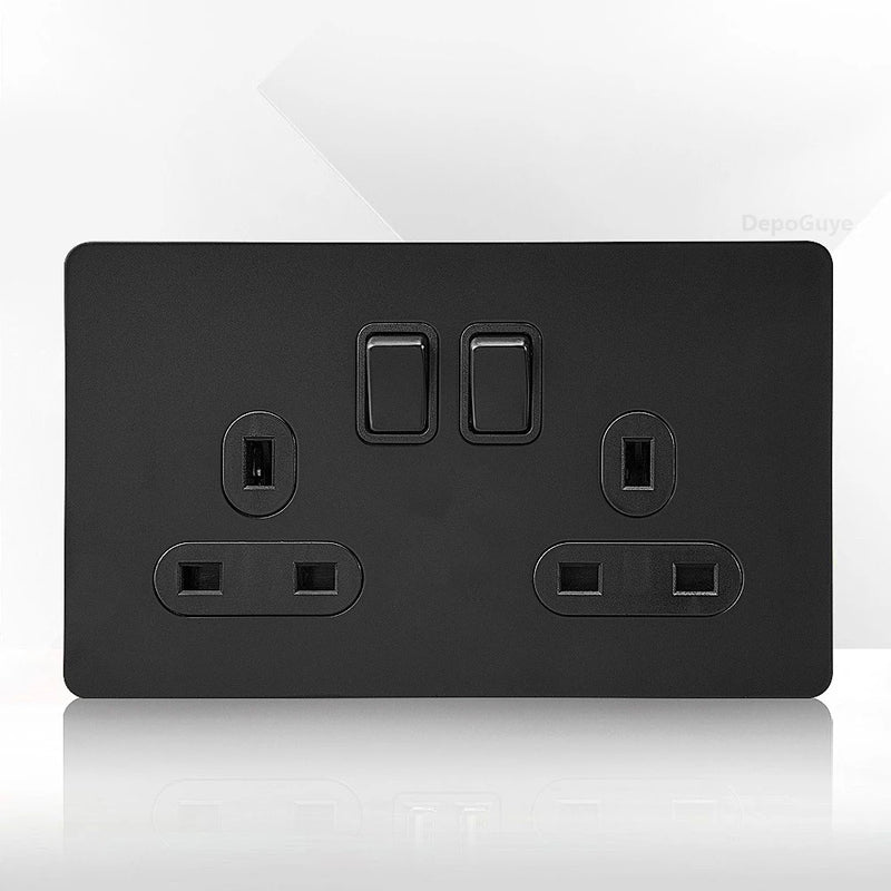 86 Type Retro Switch 1-4 Gang 2 Way Wall Light Brass Lever Toggle Switch Black Matte Stainless Steel Panel EU FR Power Outlet