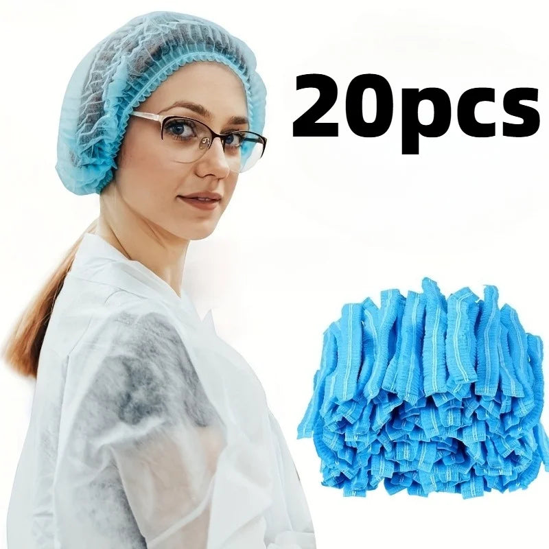 10/20pcs Disposable Non-woven Hat,Kitchen, Factory Hair Net,Workshop Dustproof Breathable Strip Hat,Drawstring Closure.