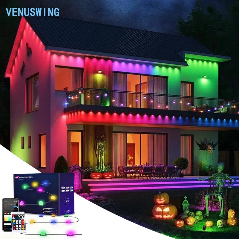 ភ្លើង LED RGB Eaves IP65 ភ្លើងខ្សែឆ្លាតវៃក្រៅផ្ទះ ភ្លើងខ្សែពណ៌ DIY សម្រាប់ដំបូលផ្ទះ រានហាល ហាឡូវីន បុណ្យណូអែល