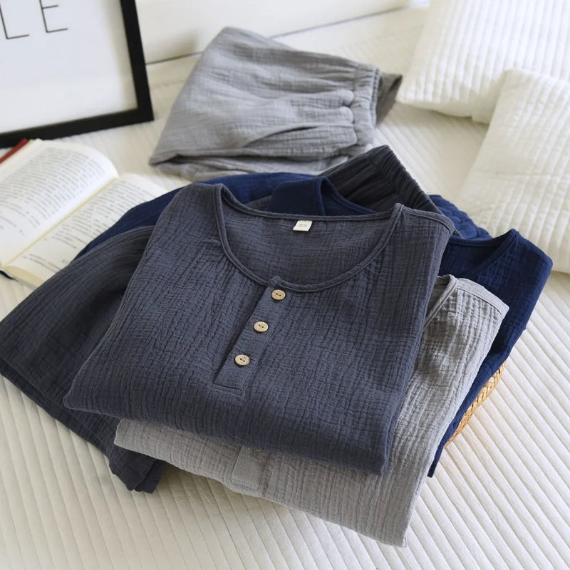 New Male Pajamas Short-sleeved Pijamas Lounge Set Pyjamas Men Loungewear Suit Pure Cotton Round Neck Sleepwear Soft Loungewear