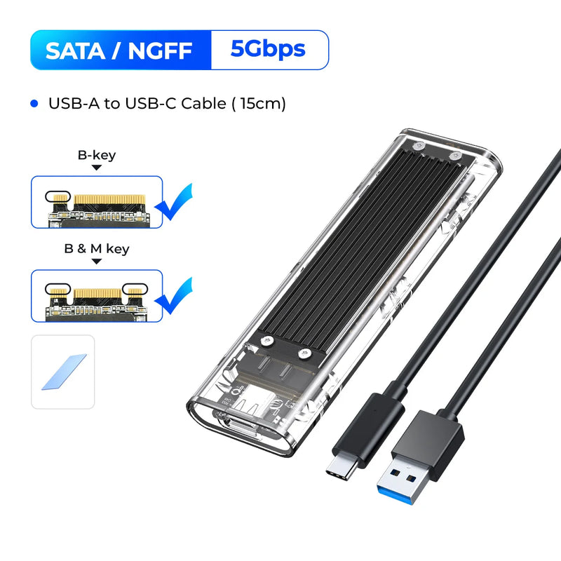 ORICO M2 SSD Case NVME SATA SSD Enclosure Tool Free 10Gbps M.2 to USB Type C Transparent External Adapter Support UASP Trim