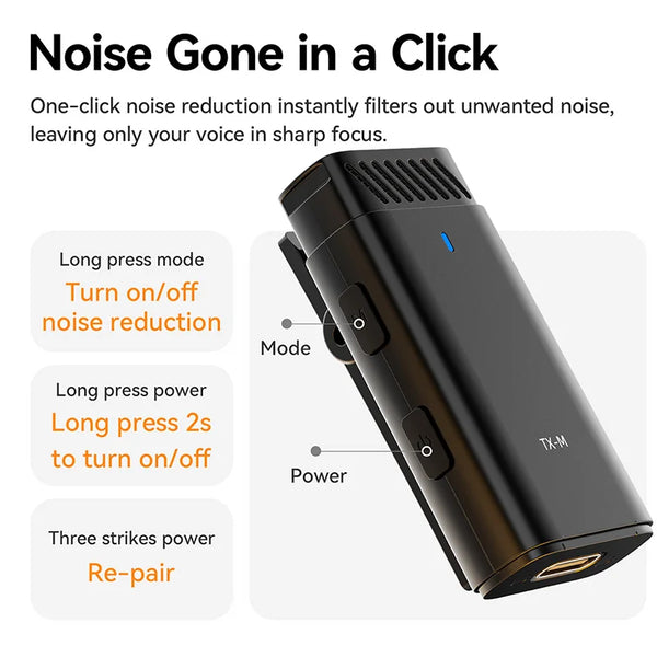 មីក្រូហ្វូនឥតខ្សែ Ulanzi Dual Channel ដែលអាចថតសំឡេងបាន 98 ហ្វីត សម្រាប់ថតវីដេអូ Vlog លើស្មាតហ្វូន
