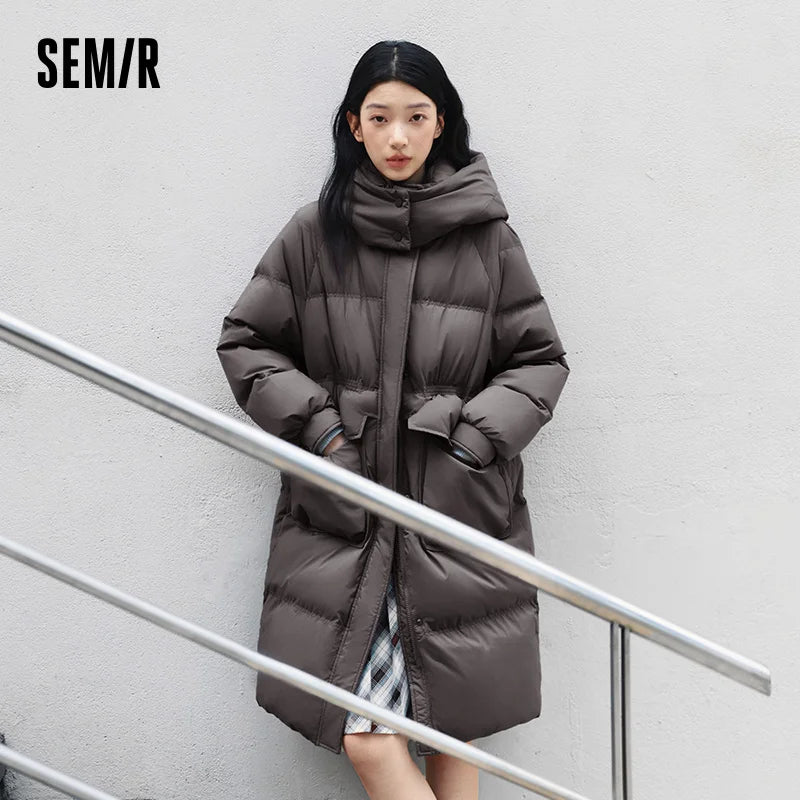 Semir Long Down Coat Hooded Raglan Sleeve Women 2025 Winter Solid Color Warm Thickened Casual Daily Insulated Outerwear