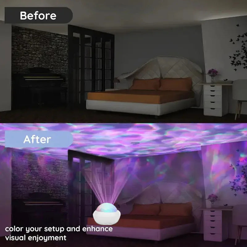 ចង្កៀងបញ្ចាំង Aurora USB ម៉ាស៊ីនបញ្ចាំងពន្លឺភាគខាងជើង RGB បរិយាកាស ភ្លើងពេលយប់ បញ្ជាពីចម្ងាយ បង្វិល 360° សម្រាប់ការតុបតែងពិធីជប់លៀងនៅផ្ទះ