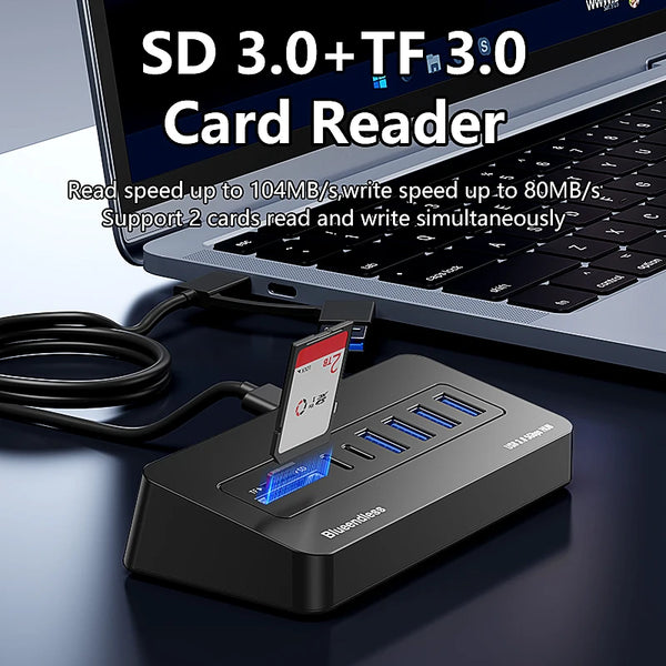 ស្ថានីយ៍ចត USB-C Hub ពហុរន្ធ Blueendless 5Gbps USB3.0 Splitter 7/8-រន្ធ 2-in-1 ខ្សែថាមពលខាងក្រៅ 5V សម្រាប់កុំព្យូទ័រយួរដៃ PC