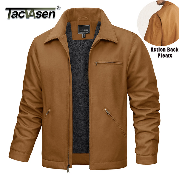 TACVASEN Heavy Duty Canvas Work Jackets Mens Construction Duck Retro Jacket Sherpa Waterproof Warm Winter Coats Cotton Pockets
