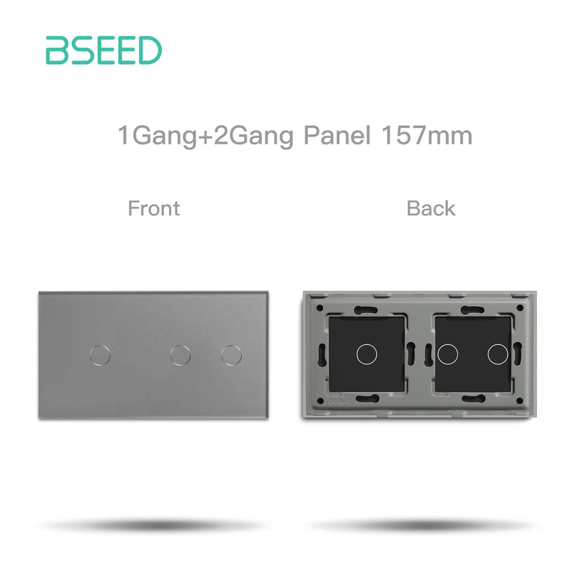 BSEED EU Standard Wall Glass Panel With Metal Base DIY Part For Touch Light Switch 157*86mm Crystal Glass Cover Only