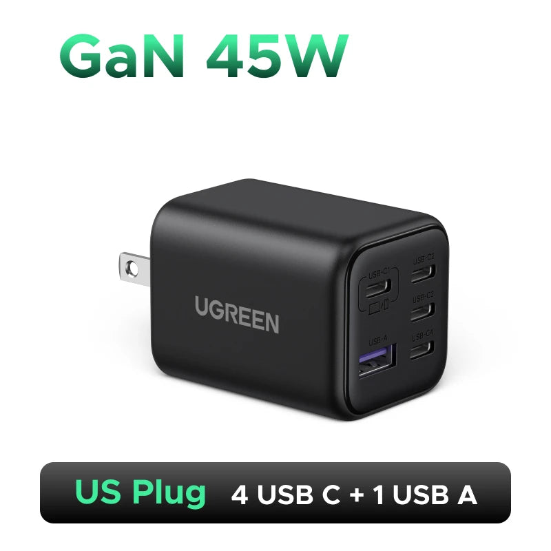 UGREEN 45W GaN Charger 5 Ports PD 3.0 UFSC PPS For iPhone 18 17 16 Pro Max Samsung S26 Xiaomi Tablet iPad Air USB C Fast Charger