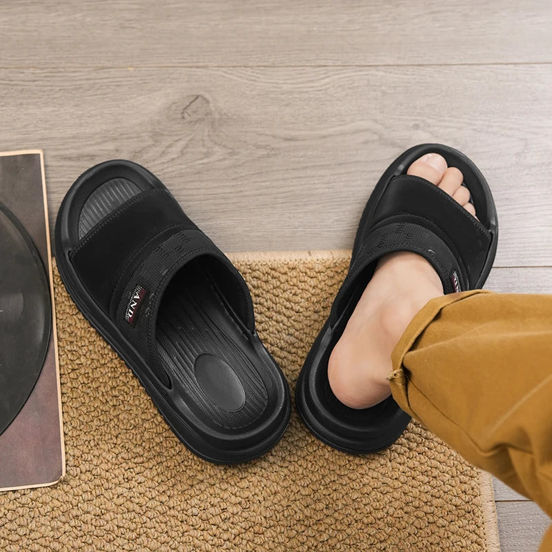Men's one strap slides slippers summer breathable light anti slip comfort outdoor beach walking soft sole youth casual slippers