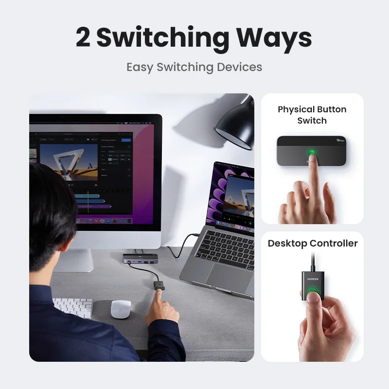 UGREEN 10Gbps USB C Switch USB C 3.2 Switcher for PC Keyboard, Mouse, Printer and Scanner 2 PCs Sharing 4 Devices USB Switch