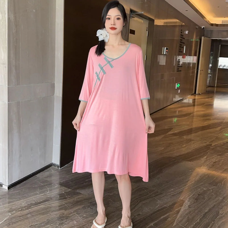 Half-length Sleepwear Women's Nightgowns Loose Comfortable Modal Night Dress Spring Autumn Nightwear Shirt Casual Homewear