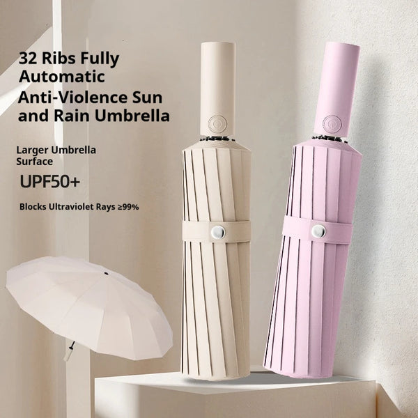 ឆ័ត្របត់បានទំហំ 105CM មានឆ្អឹង 32 សម្រាប់ប្រើបានច្រើនយ៉ាង, ឆ័ត្រការពារកម្តៅថ្ងៃ, ធន់នឹងកាំរស្មីយូវី