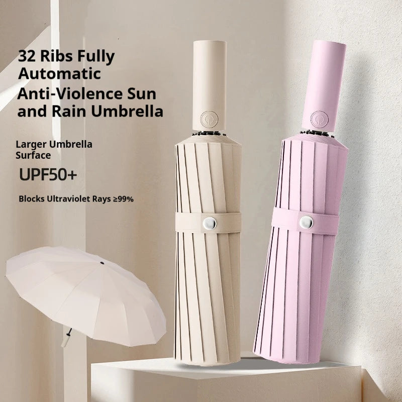 ឆ័ត្របត់បានទំហំ 105CM មានឆ្អឹង 32 សម្រាប់ប្រើបានច្រើនយ៉ាង, ឆ័ត្រការពារកម្តៅថ្ងៃ, ធន់នឹងកាំរស្មីយូវី