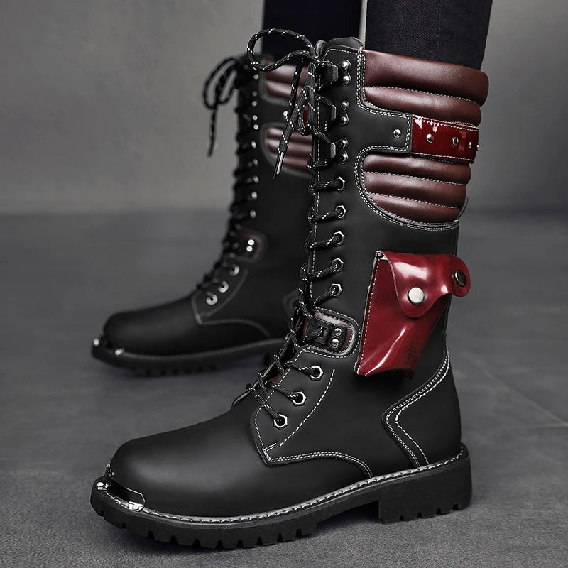 Men's high top motorcycle boots spring summer fashion outdoor collision resistant anti slip soft sole casual cross-country boots