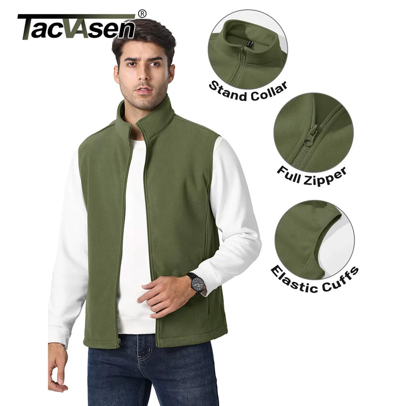 TACVASEN Fleece Vest Jackets Mens Stand Collar Sleeveless Jacket Spring Autumn Casual Waistcoat Fishing Hiking Outdoor Vest Male