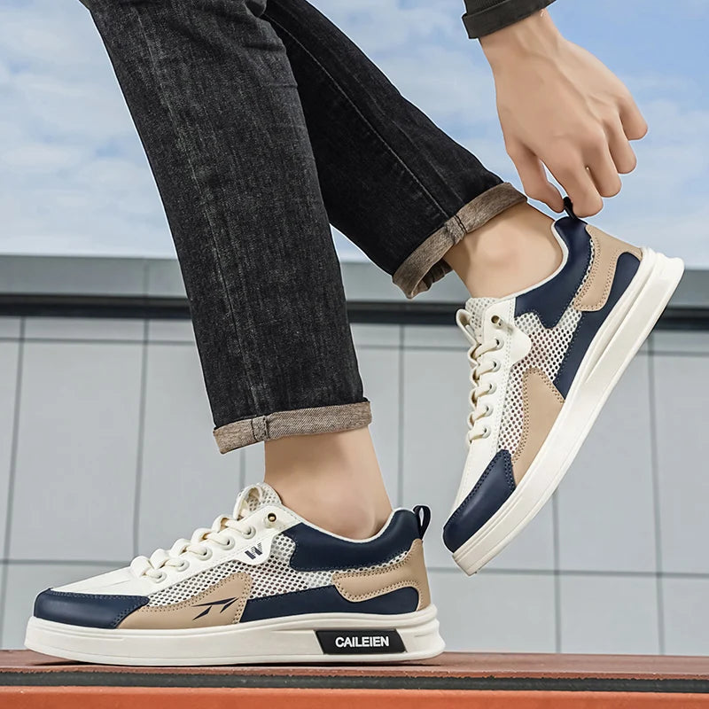 Men's slip on hollow casual shoes summer new breathable lightweight soft-sole outdoor walking shoes fashion sports board shoes