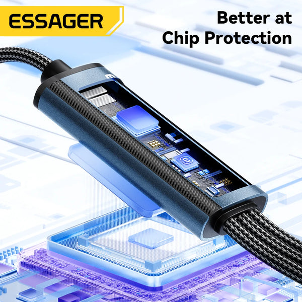 ខ្សែ Essager 100W USB C ទៅ Type C ទៅ Lighting PD Fast Charger Data 3 in 1 ខ្សែសាកលឿនសម្រាប់ Macbook iPhone Samsung Xiaomi