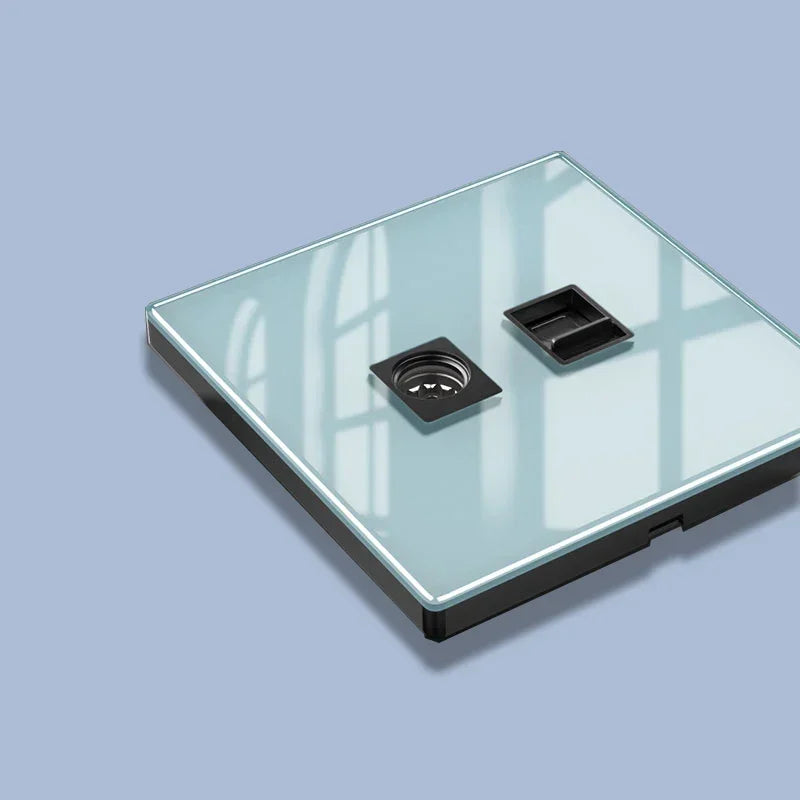 Tempered Glass Panel Blue Light Button Switch 1 2 3 4 Gang/1 2 Way LED Automatic reset Switch Indicator Light TV TEL Wal Socket