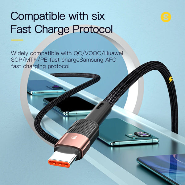 ខ្សែសាក Essager 7A USB Type C សម្រាប់ Realme Huawei P30 Pro 66W ខ្សែសាកទិន្នន័យលឿន USB-C សម្រាប់ Samsung Oneplus Poco F3