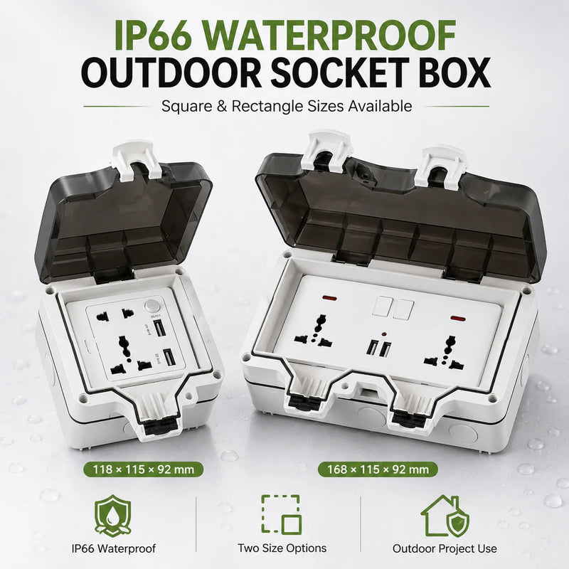 IP66 Waterproof Socket Universal UK Dual USB Outdoor Power Outlet,Kitchen And Bathroom Plug Adapter,Waterproof Rainproof Box