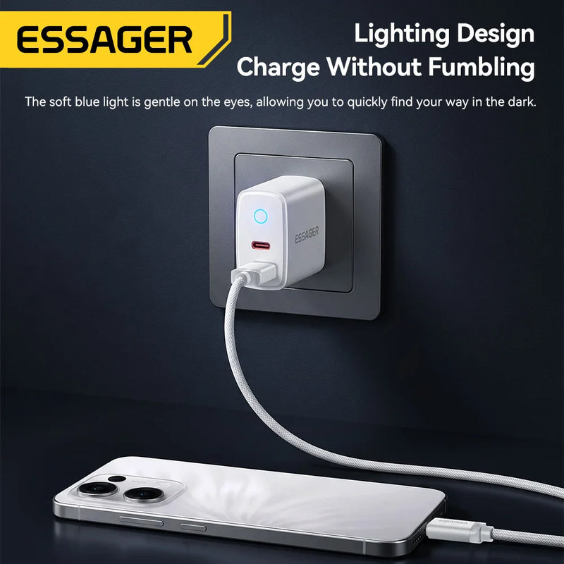 ឧបករណ៍សាកថ្មលឿន Essager PD 20W USB Type C សាកលឿន 4.0 3.0 QC PD សម្រាប់ iPhone 17 16 15 14 13 12 Pro Max ឆ្នាំងសាកទូរស័ព្ទ