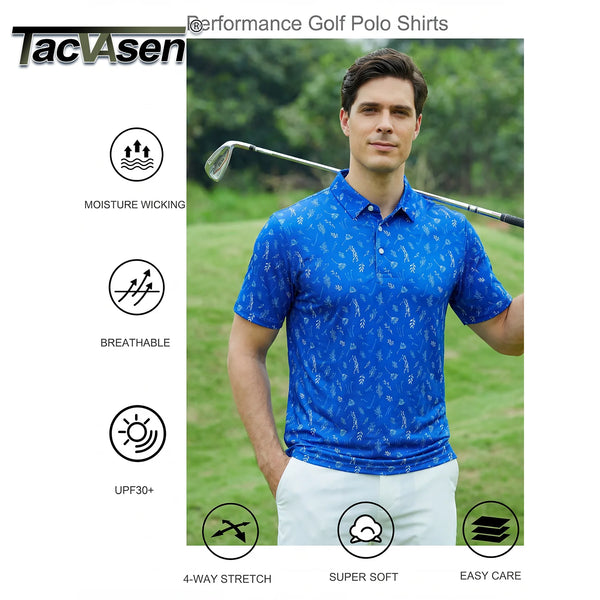 TACVASEN Mens Golf Shirt Moisture Wicking Quick-Dry Print Performance Polo Shirts for Men Lightweight Casual Work Outdoor Tops
