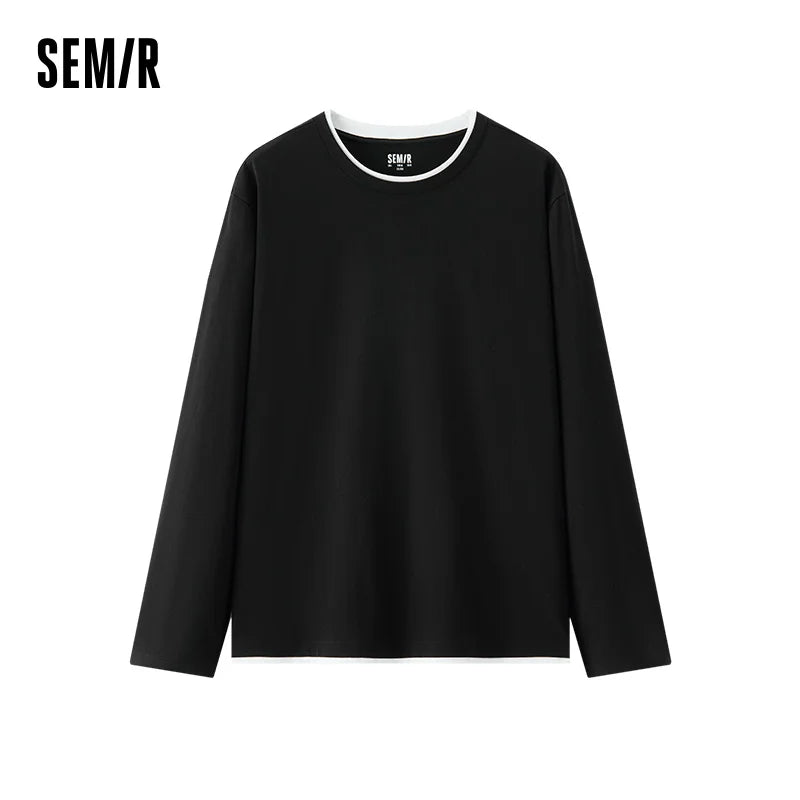 Semir Men Underwear Top Contrast Faux Two Piece Crew Neck Base Layer Home Casual Autumn Shirt Outdoor Wear 2026