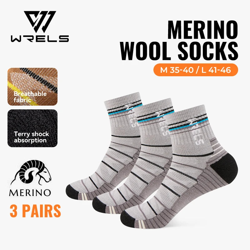 WRELS 1/2/3pairs Merino Wool Socks Warm Thermal Hiking Socks Cushion Sweat Wicking Breathable Compression Merino Wool Socks
