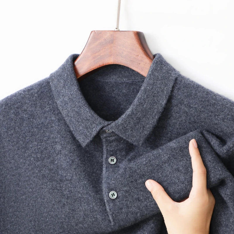 100% Wool. High-quality Men's Warm Sweater, Business Casual Stretchable POLO Shirt, Fall/winter Pullover Knitted Sweater.