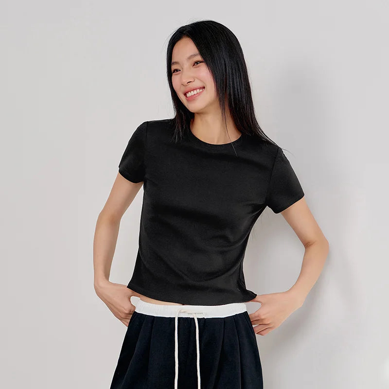 Semir Embroidered Tshirt Women 2026 Summer Short Cool Touch Slim Fit Crew Neck Regular Shoulder Casual Basic Fashion Top